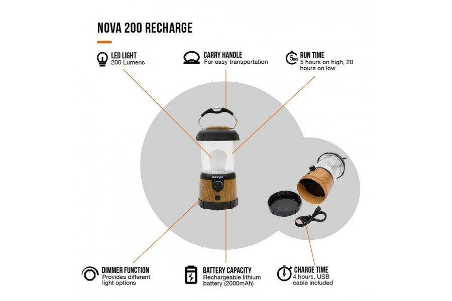 Vango Nova 200 Recharge Lantern - Wood Effect - Image 2